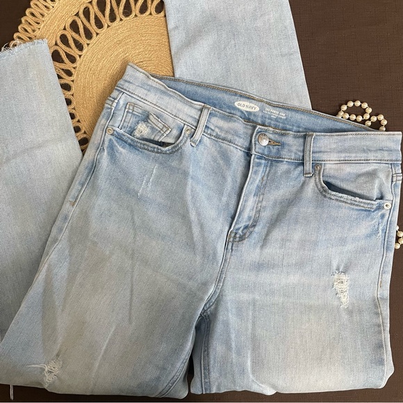 Old Navy the Power Jean The Perfect Straight Ankle Jeans Light Denim Raw Hem 6 - Picture 2 of 8